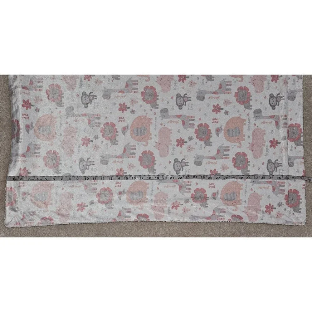 Pink Gray Baby Blanket Lion Giraffe Elephant Bird Monkey Hippo SL Home 119741